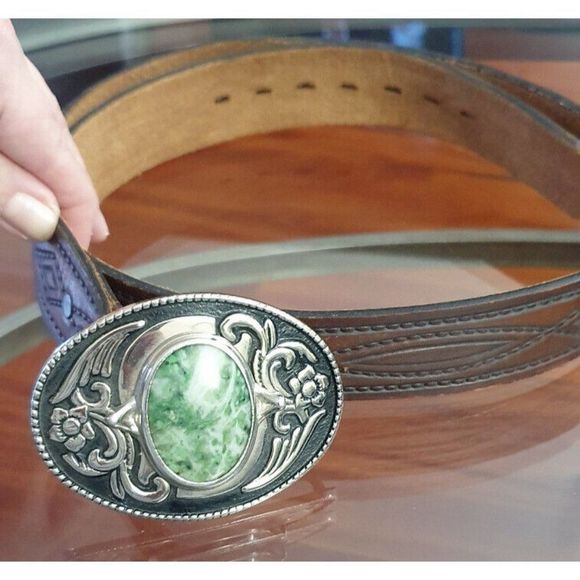 Vintage Chunky Natural stone silver plated Belt buckle maden in USA main image 10